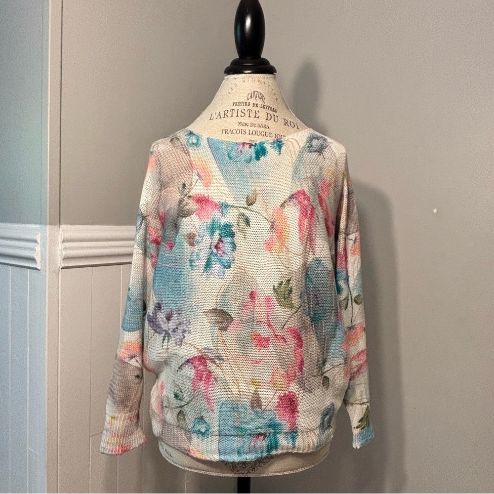 Loggia de Tessitori Batwing Sleeves Floral Lightweight Knit Sweater Size S